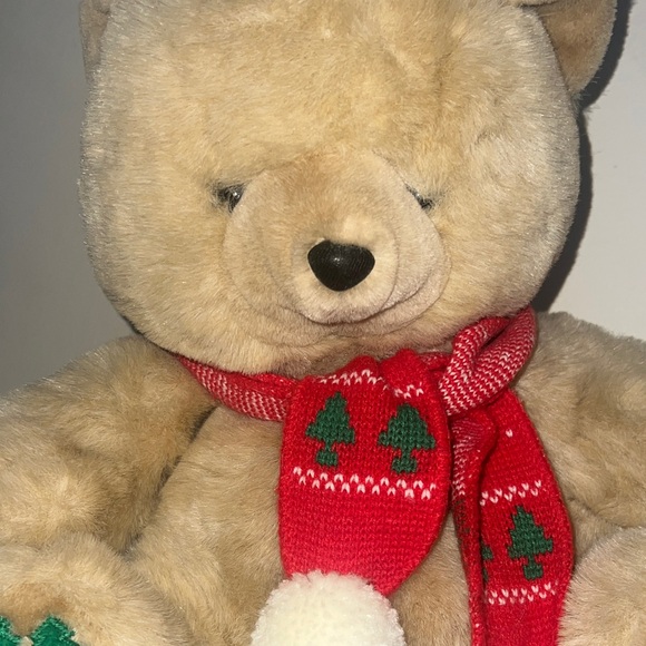 Vintage Chosun 1990 Plush Teddy Bear with Red Scarf embroidered trees on paws - Picture 3 of 4